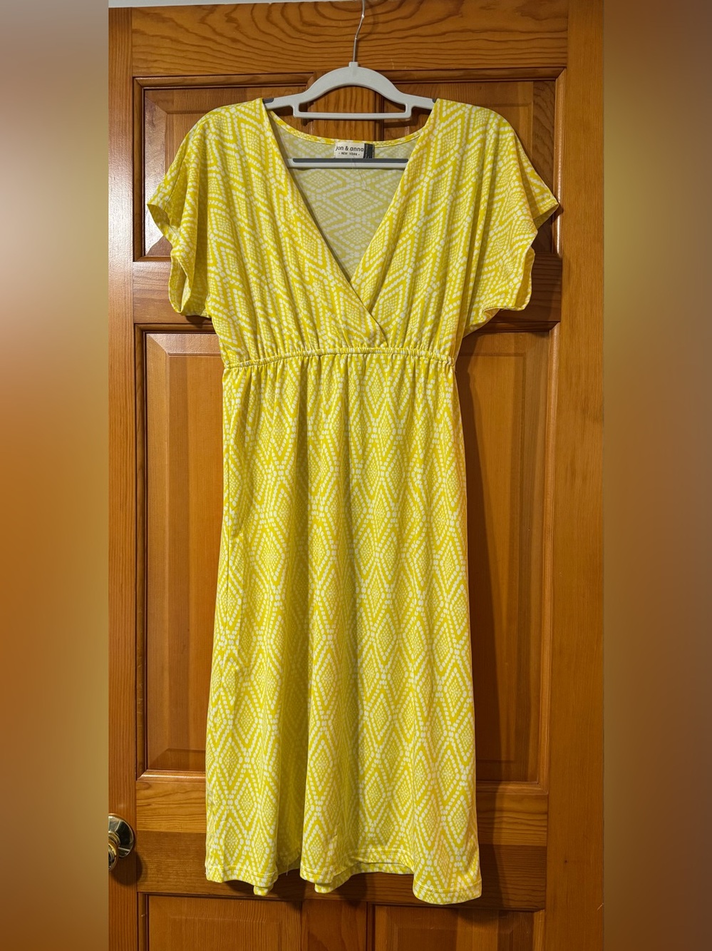 Jon & Anna Yellow Diamond-Print V-Neck Midi Dress